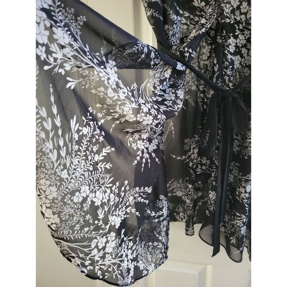 Oscar de la renta Pink Label Robe Black White sheer print Plus size 1X - Picture 5 of 6